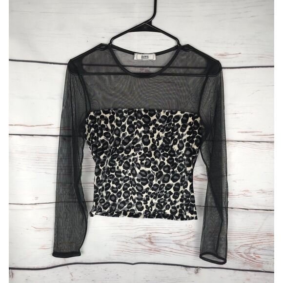 OBE Y2K Leopard Velvet‎ Mesh Top Blouse Shirt Mall Goth Grunge Dark 2000s Shirt - Picture 5 of 5